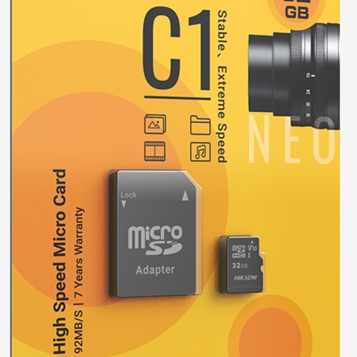 HIKSEMI microSDHC 32G, Class 10 and UHS-I TLC, Up to 92MB/s read speed, 15MB/s write speed, V10 with Adapter (тъмнейл - 1)