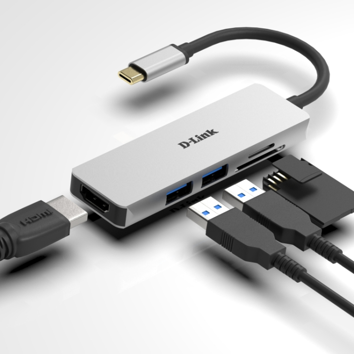 D-Link 5-in-1 USB-C Hub with HDMI and SD/microSD Card Reader (тъмнейл - 1)