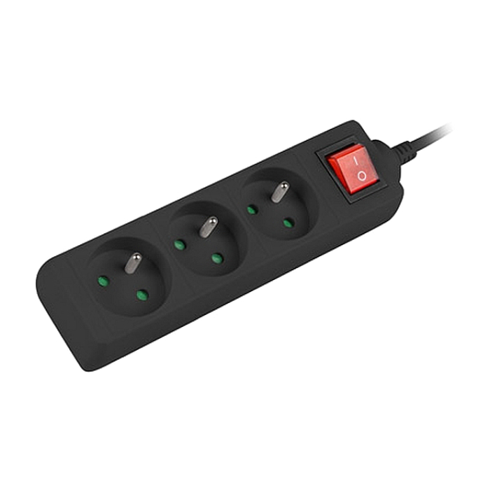 Lanberg power strip 3m, 3 sockets, french with circuit breaker quality-grade copper cable, black