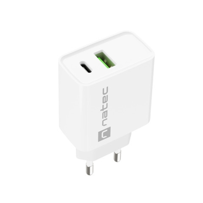 Natec USB Charger Ribera 1X USB-A + 1X USB-C 20W, White (тъмнейл - 2)