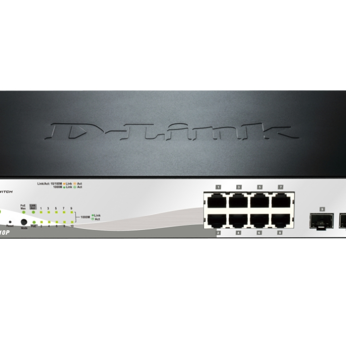 D-Link 10-port 10/100/1000 Gigabit PoE Smart Switch including 2 SFP на супер цена