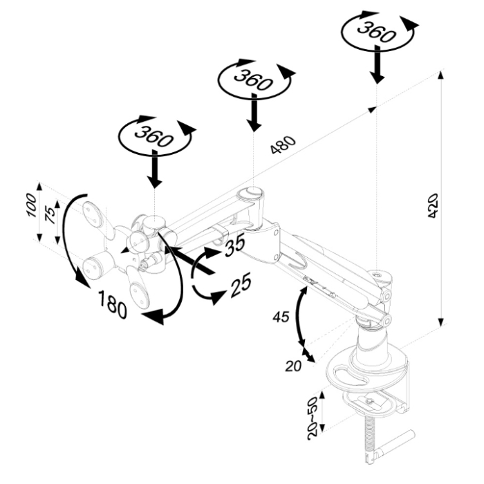 Neomounts by NewStar Flat Screen Desk Mount (clamp) (тъмнейл - 3)