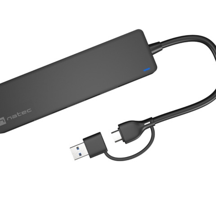 Natec Hub Mayfly USB-C 3.0 4 Port + USB-A Adapter Black (тъмнейл - 2)