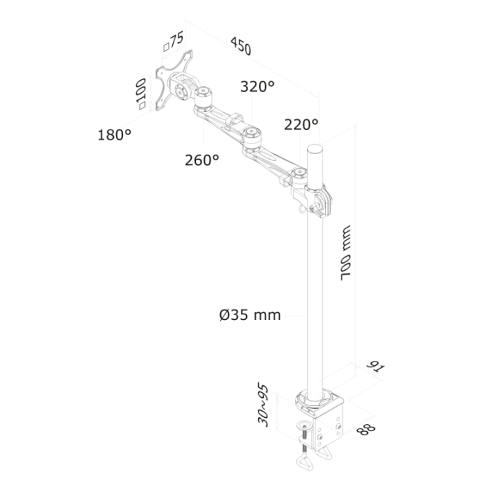 Neomounts by NewStar Flat Screen Desk Mount (clamp), 70 cm pole (тъмнейл - 2)