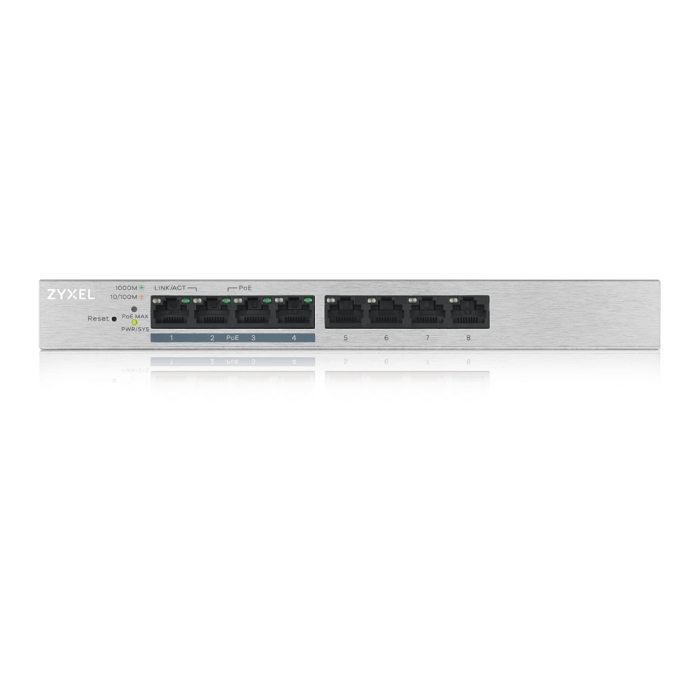 ZyXEL GS1200-8HPv2, 8 Port Gigabit PoE+ webmanaged Switch, 4x PoE, 60 Watt (тъмнейл - 1)