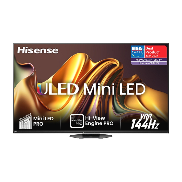 Hisense 65" U8NQ, 4K Ultra HD 3840x2160, ULED Pro, FALD, Quantum Dot, 144Hz, IPS, HDR 10+, HLG, Dolby Vision IQ, Dolby Atmos, Smart TV,Light Sensor,WiFi 5GHz, WiFi Direct, BT, Anyview Cast, 4xHDMI, 2xUSB, LAN, CI+, DVB-T2/C/S2, Black