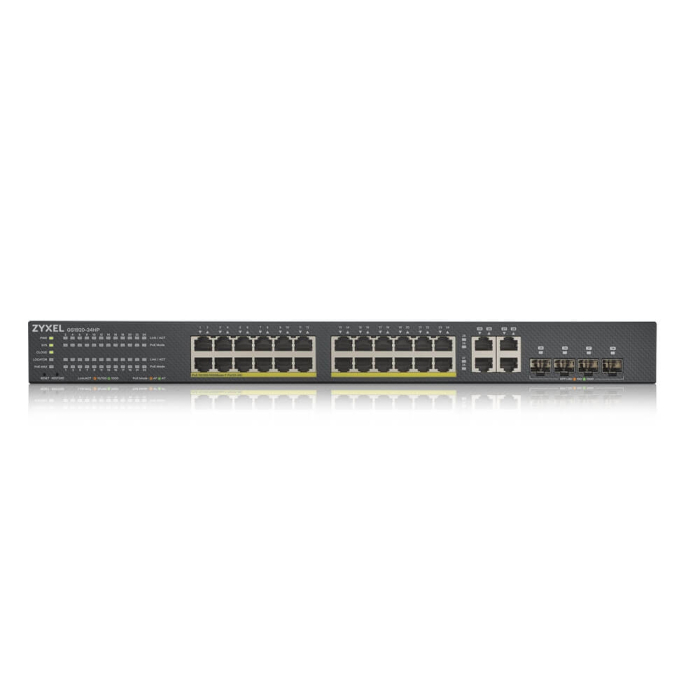 ZyXEL GS1920-24HPv2, 28 Port Smart Managed Switch 24x Gigabit Copper and 4x Gigabit dual pers., hybird mode, standalone or NebulaFlex Cloud (тъмнейл - 1)