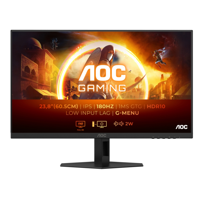 AOC 24G4XE, 23.8" IPS WLED, 1920x1080@180Hz, 1ms GtG, 0.5ms MPRT, 300cd m/2, 1000:1, 80M:1 DCR, Adaptive Sync, FlickerFree, Low Blue Mode, 2Wx2, Tilt, 2xHDMI, DP