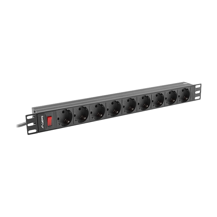 Lanberg power distribution unit (PDU) 19" 1U 16A 9xSchuko outlets,black (тъмнейл - 1)