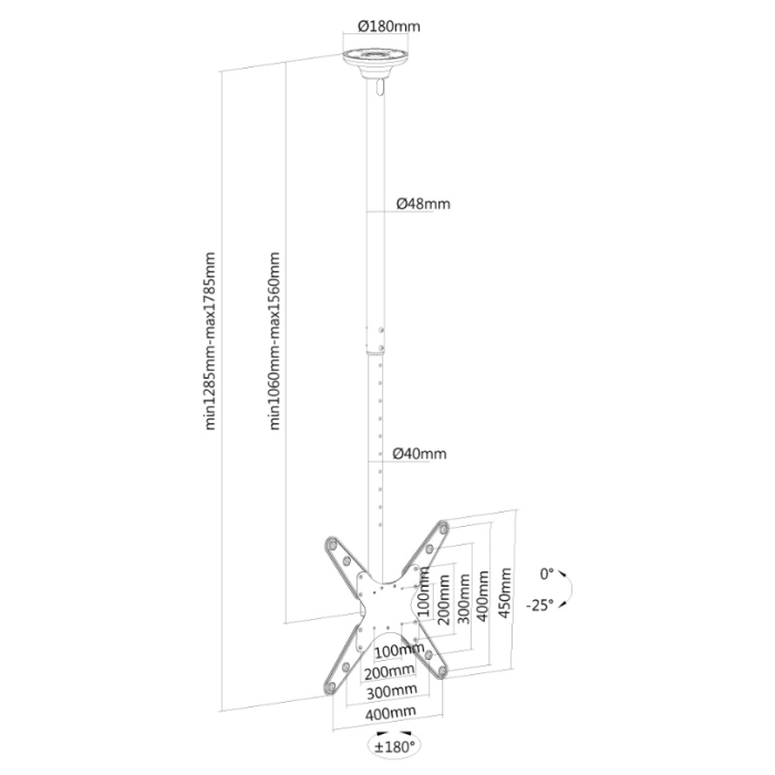 Neomounts by NewStar Flat Screen Ceiling Mount (Height: 106-156 cm) (тъмнейл - 2)