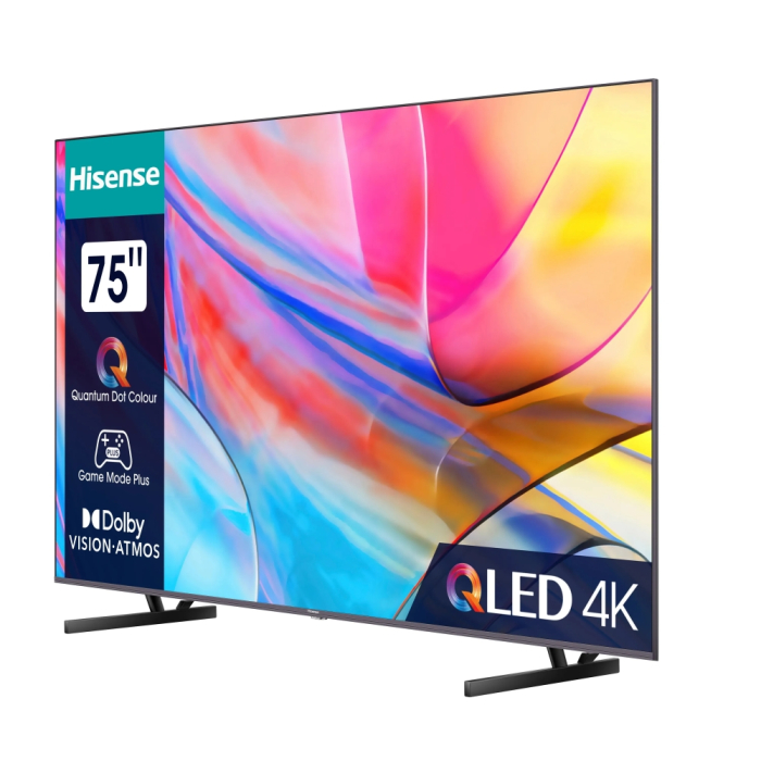 Hisense 75" A7KQ, 4K Ultra HD 3840x2160, QLED, FALD, Quantum Dot, HDR 10+, HLG, Dolby Vision, Dolby Atmos, Smart TV, WiFi 5GHz, WiFi Direct, BT, Anyview Cast, 3xHDMI, 2xUSB, LAN, CI+, DVB-T2/C/S2, Dark Grey (тъмнейл - 2)