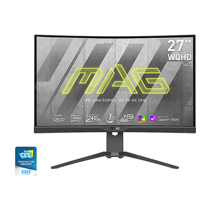 MSI MAG 275CQRXF, 27", Rapid VA, 240Hz, 1ms, WQHD 2560x1440, FreeSync Premium, Curved, HDR 400, ClearMR 7000, APP, KVM, Mystic Light, Console Mode, 300 nits, 2500:1, 100M:1, 1x DP(1.4a), 2x HDMI (2.0b), 1x Type-C (DP alt.), Heigh Adj. 130mm, Tilt