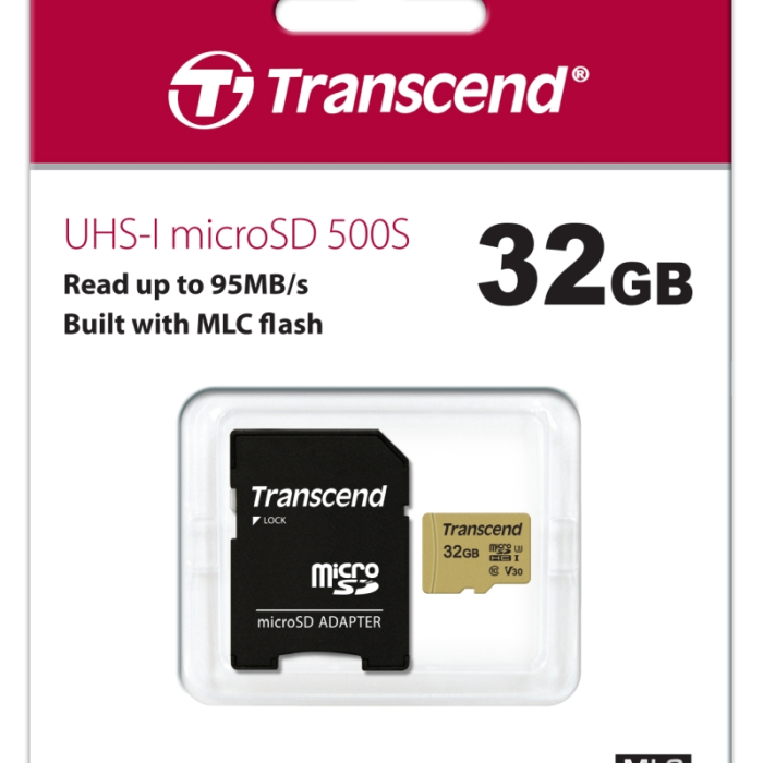 Transcend 32GB micro SD UHS-I U3 (with adapter), MLC (тъмнейл - 1)