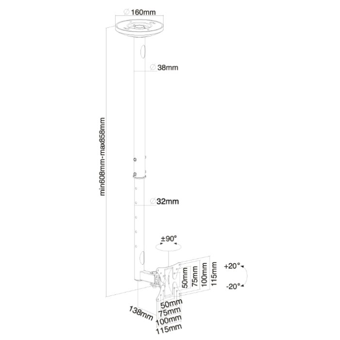 Neomounts by NewStar Flat Screen Ceiling Mount (Height: 60-85 cm) (тъмнейл - 2)