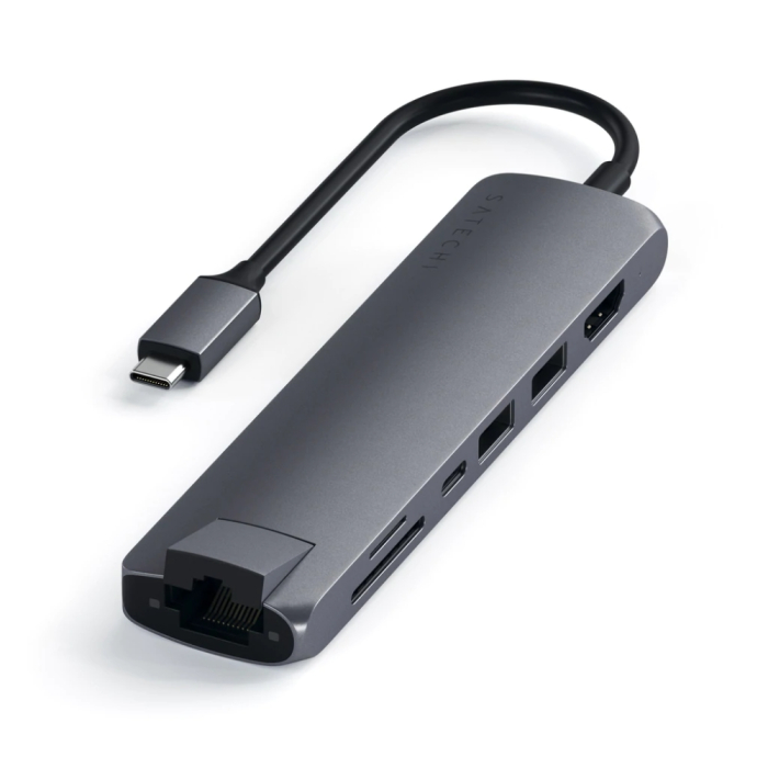 Satechi Aluminium Type-C Slim Multiport (1xHDMI 4K,2x USB-A,1x SD,1x Ethernet) - Space Grey (тъмнейл - 1)