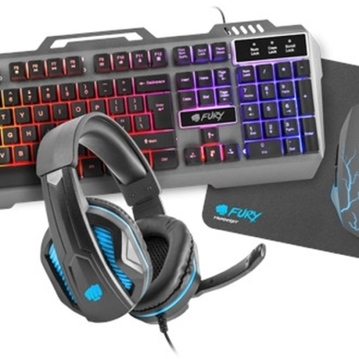 Fury Gaming combo set 4in1, Thunderjet keyboard + Mouse + Headphones + Mousepad, US layout