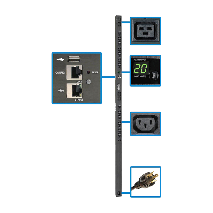 Tripp Lite by Eaton 3.7kW Single-Phase Switched PDU - LX Interface, 208/230V Outlets (20 C13 & 4 C19), C20/L6-20P, 0U, TAA