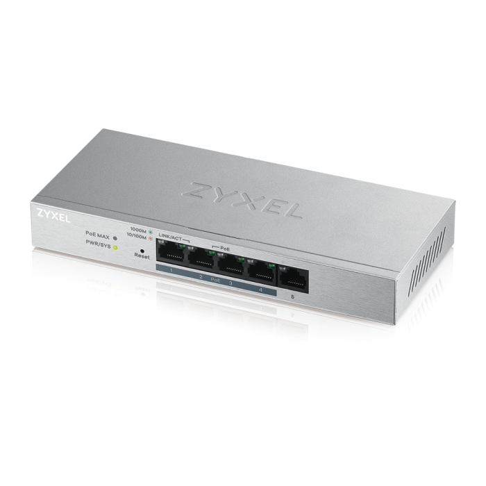 ZyXEL GS1200-5HPv2, 5 Port Gigabit PoE+ webmanaged Switch, 4x PoE, 60 Watt