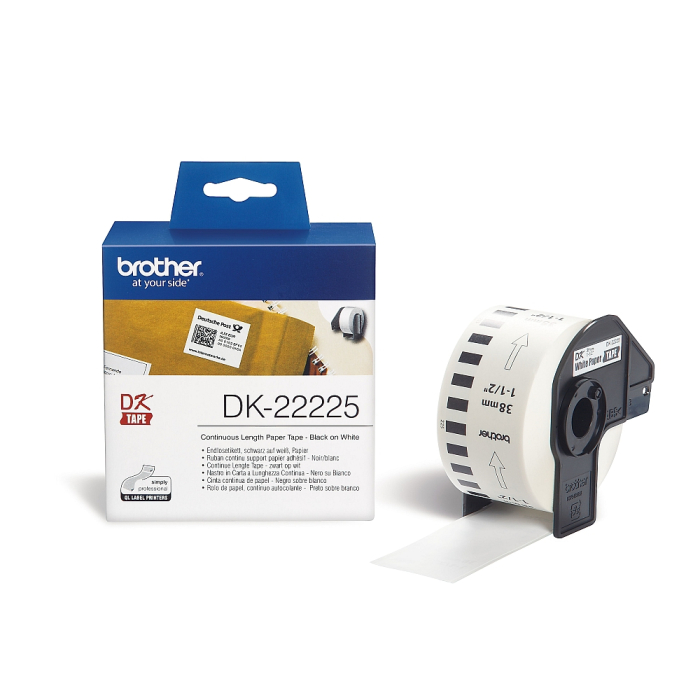 Brother DK-22225 White Continuous Length Paper Tape 38mm x 30.48m, Black on White на супер цена