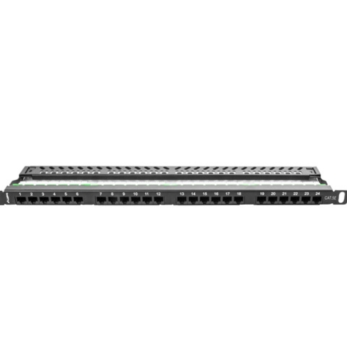 Lanberg patch panel 24 port 0.5U CAT.5E, black (тъмнейл - 3)