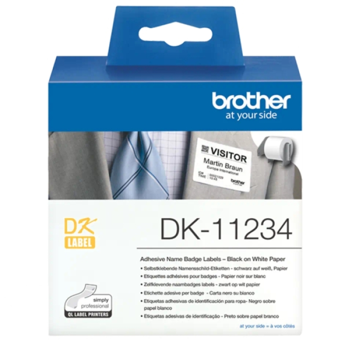 Brother DK-11234 Adhesive Visitor Badge Label Roll – Black on White, 60mm x 86mm (тъмнейл - 1)