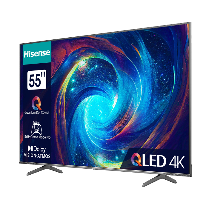 Hisense 55" E7KQ Pro, 4K Ultra HD 3840x2160, QLED, Quantum Dot, 120Hz, HDR 10+ adaptive, HLG, Dolby Vision, DTS Virtual X, Smart TV, WiFi 5GHz, WiFi Direct, BT, Anyview Cast, 3xHDMI, 2xUSB, LAN, CI+, DVB-T2/C/S2, Black (тъмнейл - 2)