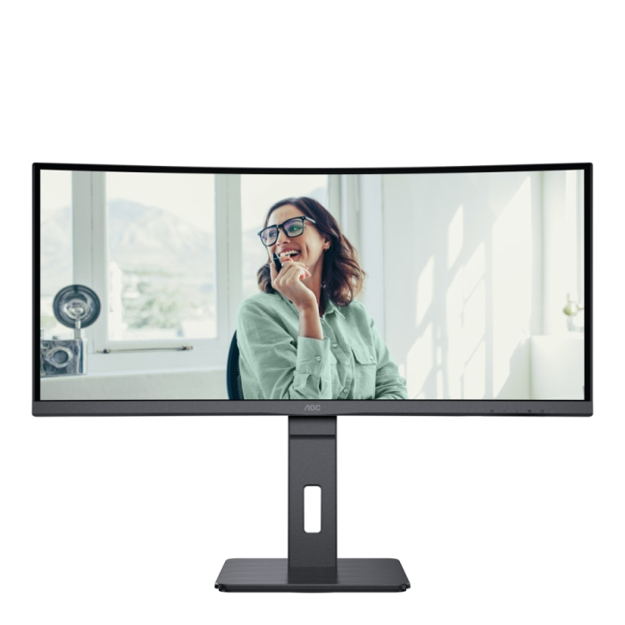 AOC CU34P3CV, 34" VA WLED, Curved 1500R, 3440x1440@100Hz, 4ms GtG, 1ms MPRT, 300cd m/2, DCR 3000:1, 50M:1, AdaptiveSync, FlickerFree, Low Blue Light, 5Wx2, Tilt, Height Adjust, Swivel, HDMI, DP, USB hub (тъмнейл - 1)