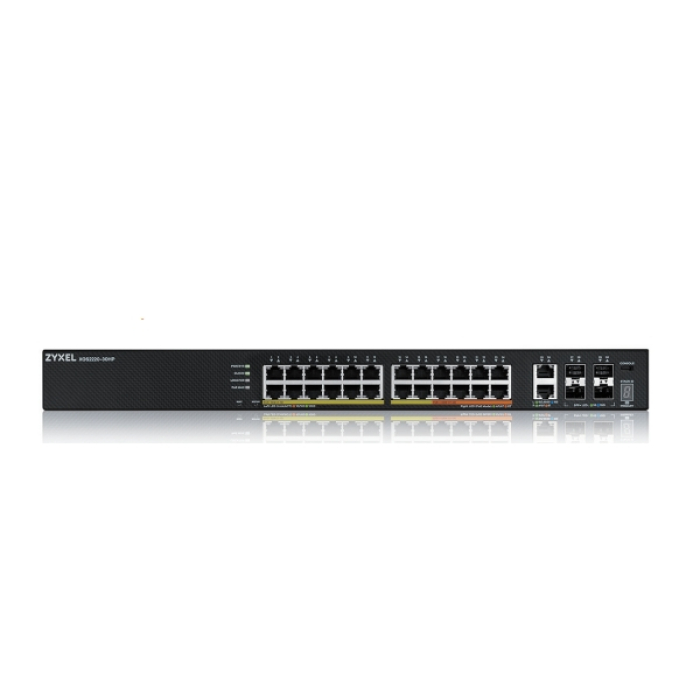 ZyXEL XGS2220-30HP, L3 Access Switch, 400W PoE, 16xPoE+/10xPoE++, 24x1G RJ45 2x10mG RJ45, 4x10G SFP+ Uplink, incl. 1 yr NebulaFlex Pro