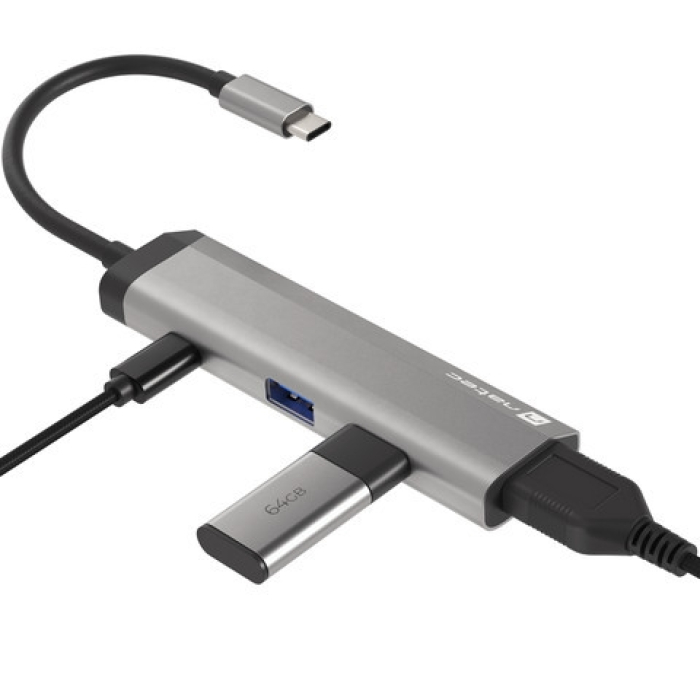 Natec Fowler Multiport Adapter 4 in 1, 2xUSB 3.0 HUB, HDMI 4K, USB-C PD, Slim (тъмнейл - 2)