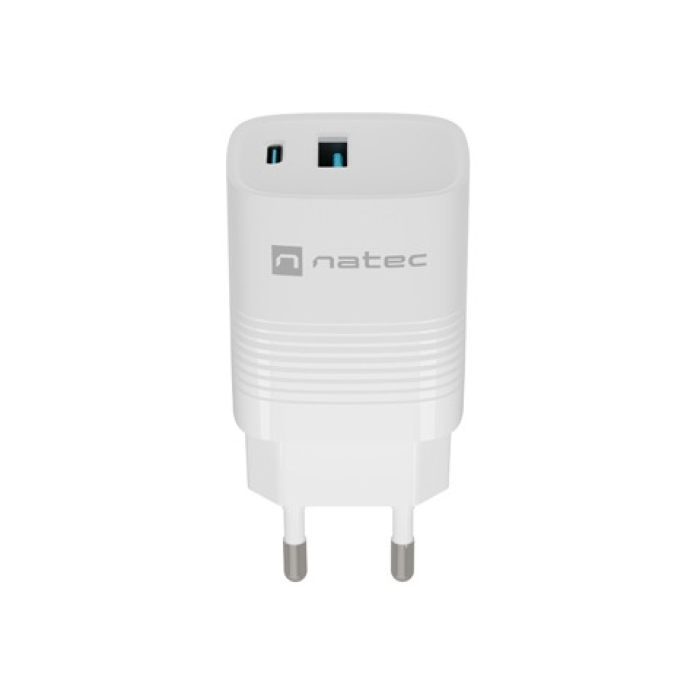 Natec USB Charger Ribera Gan 1X USB-A + 1X USB-C 30W, White (тъмнейл - 1)