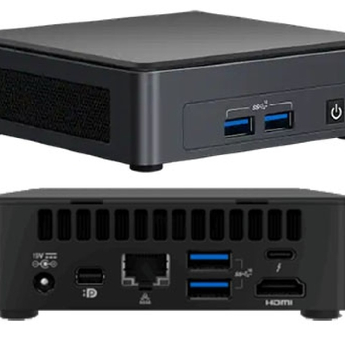 Intel NUC 11 Pro Kit NUC11TNKi7: Intel Core i7-1165G7, Intel Iris Xe Graphics, Dual HDMI 2.0b w/HDMI CEC, Dual DP 1.4a via Type C, Front: 2xUSB 3.2 Rear: 2xUSB 4 (type C), 1xUSB 3.2, 1xUSB 2.0 Internal: 1xUSB 3.2 on m.2 22x42 (pins), 2xUSB 2.0 (heade