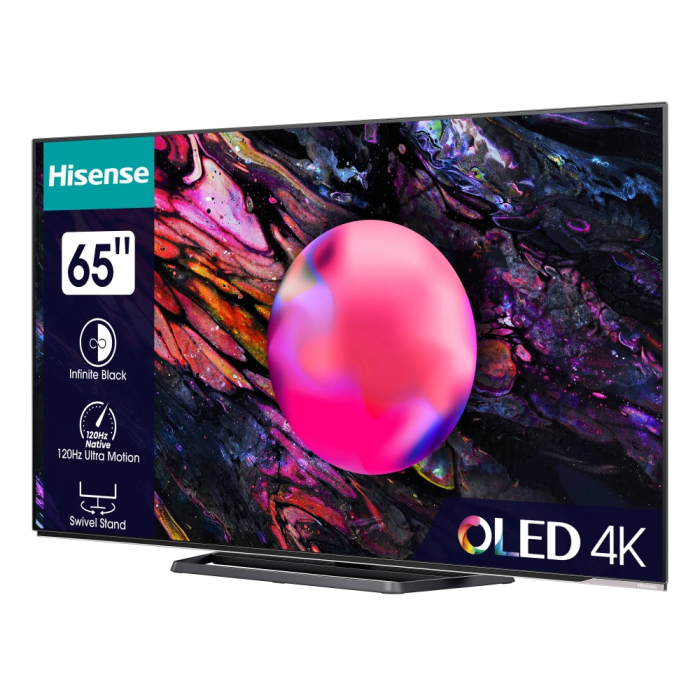 Hisense 65" A85K, 4K Ultra HD 3840x2160, OLED, 120Hz, IPS, HDR 10+, HLG, Dolby Vision IQ, Dolby Atmos, Smart TV, WiFi 6E, WiFi Direct, BT, Anyview Cast, 4xHDMI, 2xUSB, LAN, CI+, DVB-T2/C/S2, Black (тъмнейл - 2)