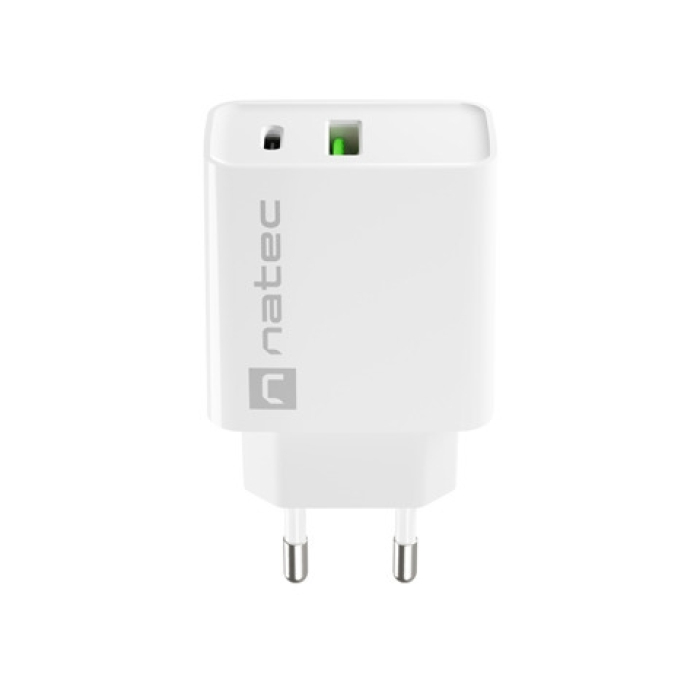 Natec USB Charger Ribera 1X USB-A + 1X USB-C 20W, White (тъмнейл - 3)