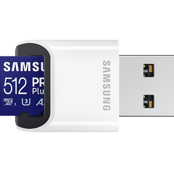 Samsung 512GB micro SD Card PRO Plus with USB Reader, UHS-I, Read 180MB/s - Write 130MB/s (тъмнейл - 1)