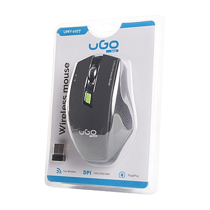 uGo Mouse MY-04 wireless optical 1800DPI, Black (тъмнейл - 3)