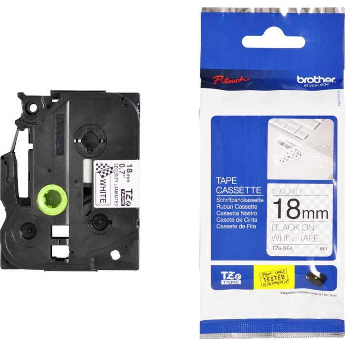 Brother TZe-SE4 Tape Black on White, Security Tape, 18mm - Eco