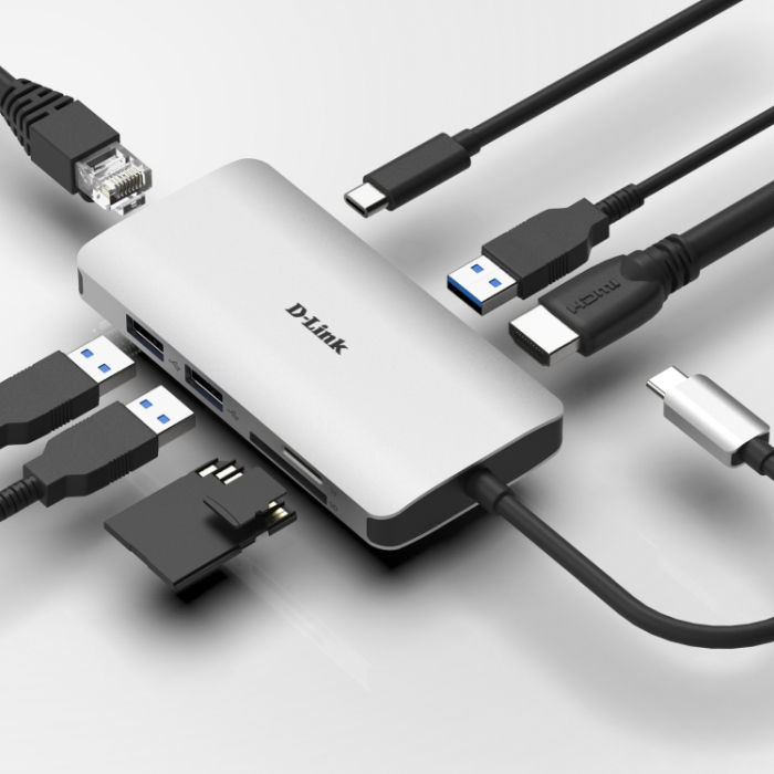 D-Link 8-in-1 USB-C Hub with HDMI/Ethernet/Card Reader/Power Delivery (тъмнейл - 2)