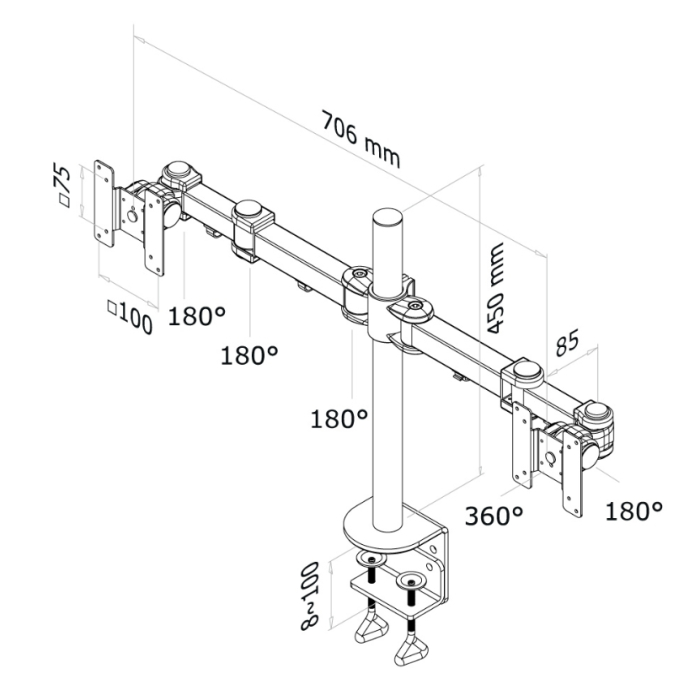 Neomounts by NewStar Flat Screen Desk Mount (clamp) for 2 Monitor Screens (тъмнейл - 2)