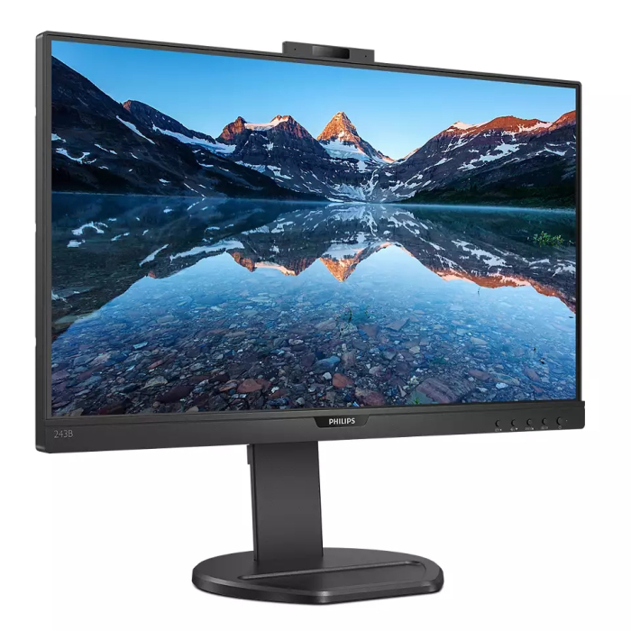 Philips 243B9H, 23.8" IPS WLED, 1920x1080@75Hz, 4ms GtG, 250cd/m2, 1000:1, DCR 50M:1, Adaptive Sync, FlickerFree, Low Blue Mode, 2Wx2, 2.0MP FHD Cam with mic, Tilt, Height Adjust, Pivot, Swivel, D-SUB, HDMI, DP, USB hub (тъмнейл - 2)