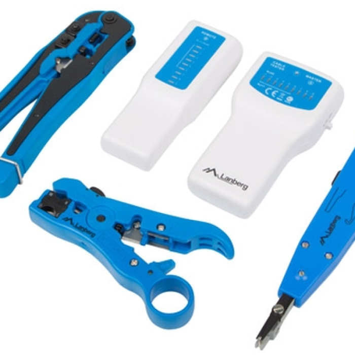 Lanberg network toolkit with RJ45 RJ11 cable tester, crimping, stripping and lsa-insertion tool