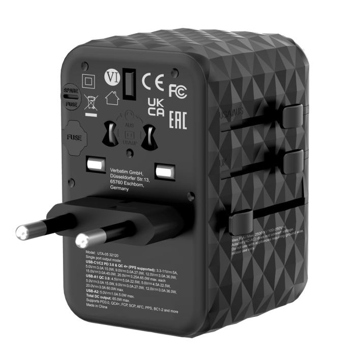 Verbatim UTA-05 GaN III Universal Travel Adapter with 2 x USB-C PD 65W & QC 4+ / 2 x USB-A (тъмнейл - 4)