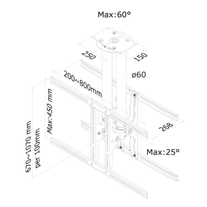 Neomounts by NewStar Flat Screen Ceiling Mount (Height: 64-104 cm) for 2 Screens (тъмнейл - 2)