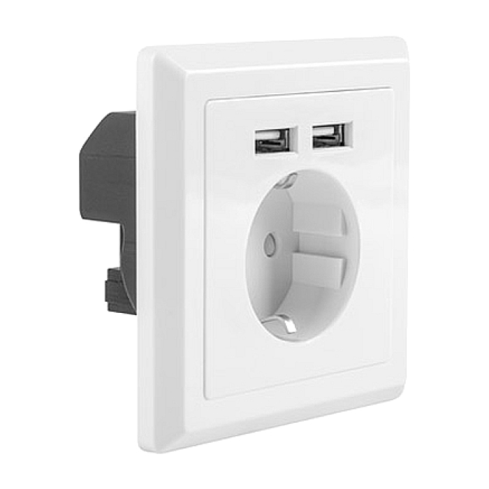 Lanberg AC wall socket 230V with 2 USB port 2.1A, schuko socket White (тъмнейл - 2)