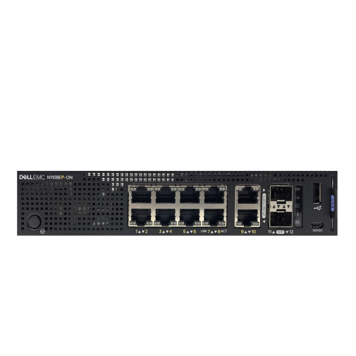 Dell EMC Switch N1108EP-ON, Gigabit, L2, 8x 10/100/1000Mbps half/full duplex ports, 2x GbE RJ45 and 2x GbE SFP interfaces, 8xPoE/PoE+, DNN1108EP, 137W PoE power budget RJ45, FastPoE, Perpetual PoE,1 RU half-width, fanless operation, LL Hardware Warranty