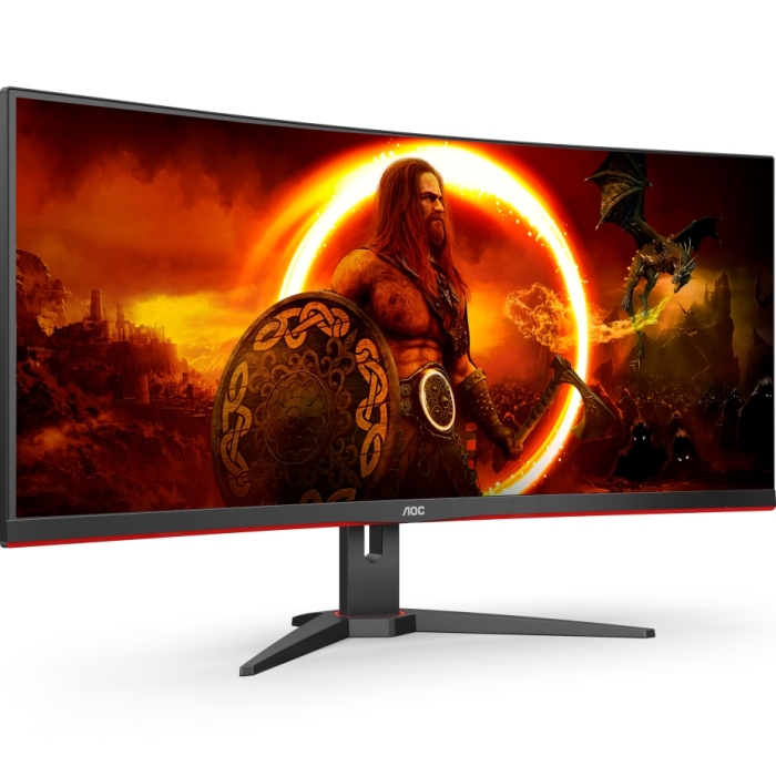 AOC CU34G2XE/BK, 34" Curved 1500R VA WLED, 3440x1440@144Hz, 4ms GtG, 1ms MPRT, 300 cd/m2, 3000:1, DCR 80M:1, Adaptive Sync, FlickerFree, Low Blue Light, Tilt, HDMI, 2xDP (тъмнейл - 1)