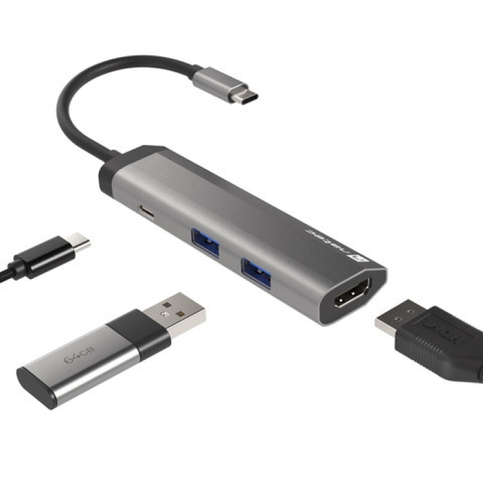 Natec Fowler Multiport Adapter 4 in 1, 2xUSB 3.0 HUB, HDMI 4K, USB-C PD, Slim (тъмнейл - 3)