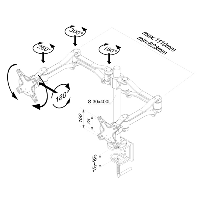 Neomounts by NewStar Flat Screen Desk Mount (clamp) for 2 Monitor Screens (тъмнейл - 2)