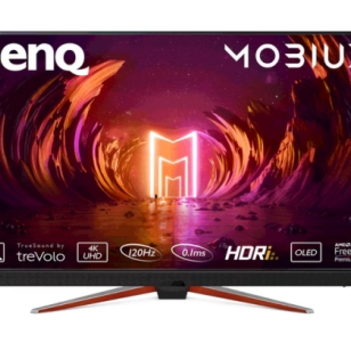 BenQ MOBIUZ EX480UZ 48" OLED, 4K 3840x2160 UHD, 0.1ms GtG, 120Hz, 98% P3 wide color, HDR 1000, 10-bit color, PIP/PBP, FreeSync Premium, HDMI2.1 x2, DP1.4 x1, USB-C 90Wx1, USB hub, treVolo 2.1CH Sp. (5Wx2, 10W woofer), SPDIF, VESA 200x200mm, Silver