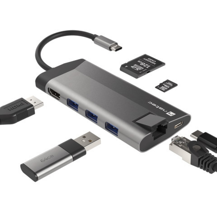 Natec Fowler Plus Multiport Adapter 8 in 1, USB 3.0 HUB, HDMI 4K, USB-C PD, RJ45, SD, Micro (тъмнейл - 2)