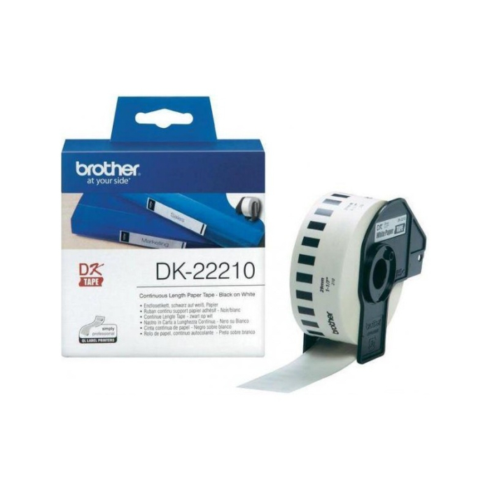 Brother DK-22210 Roll White Continuous Length Paper Tape 29mmx30.48M (Black on White) на супер цена